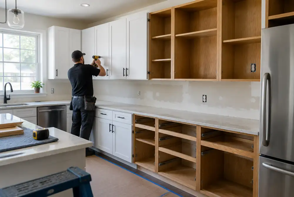 Cabinet refacing in progress