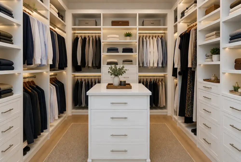 A custom walk-in closet system
