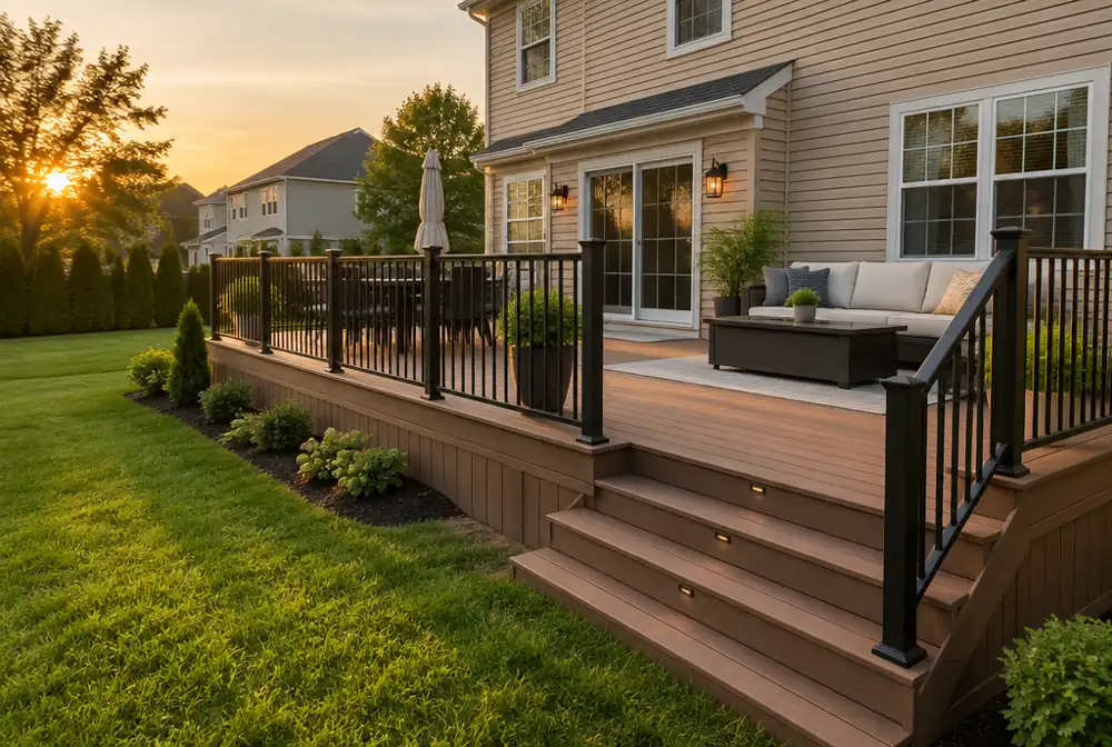 A new composite deck with black railings