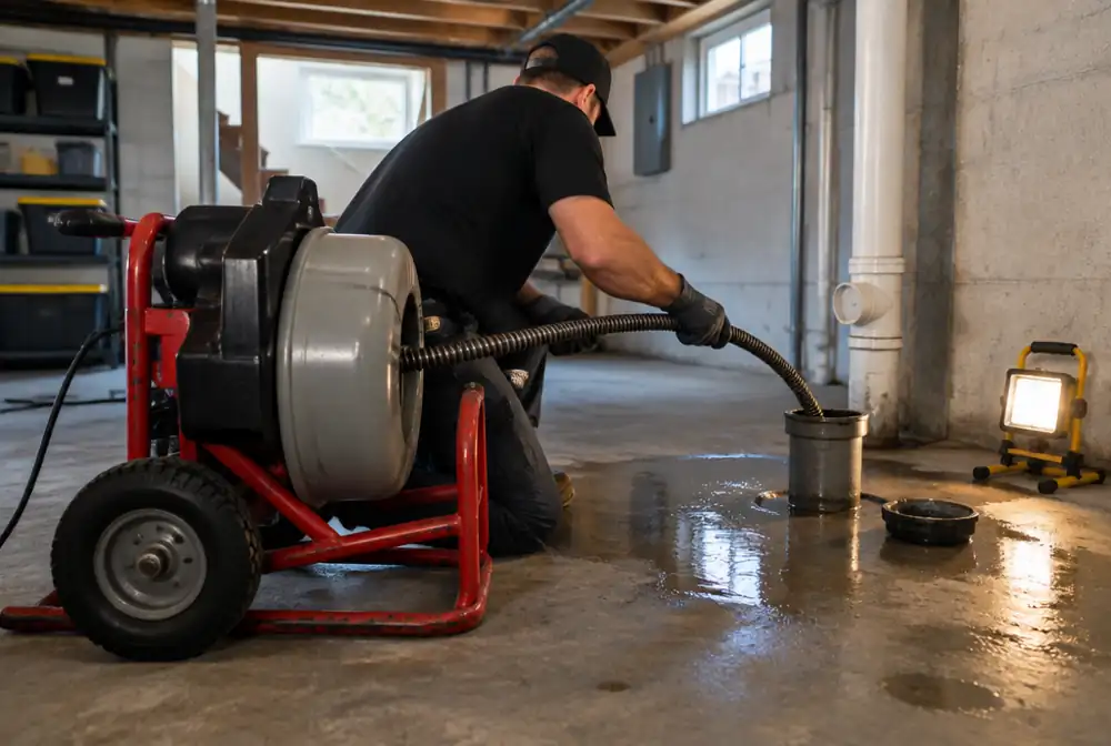 A drain machine clearing a main line