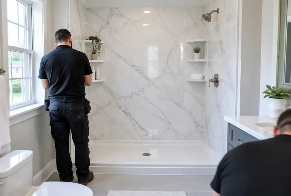 A grout-free shower wall system