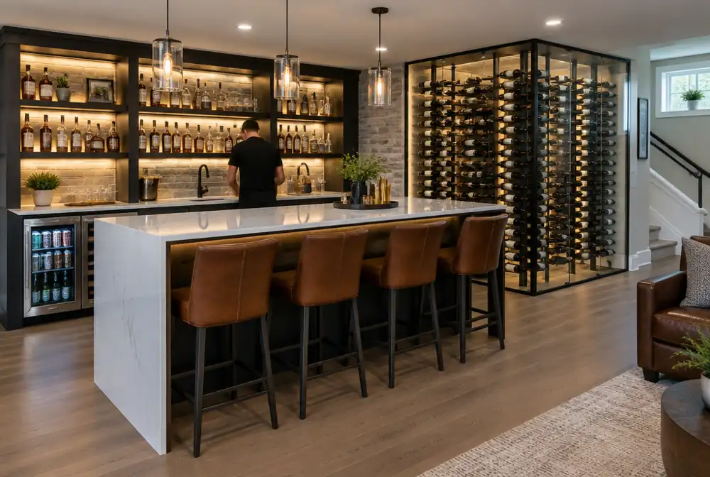 Finished basement + wet bar — example finish