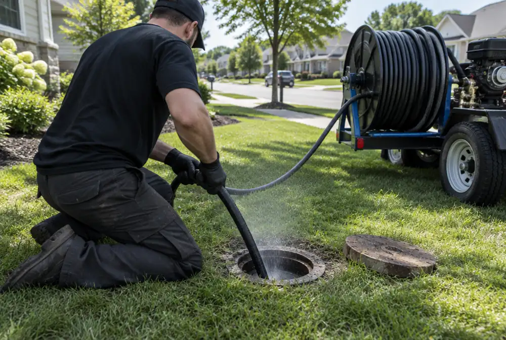 Hydro jetting a sewer line from an outdoor cleanout