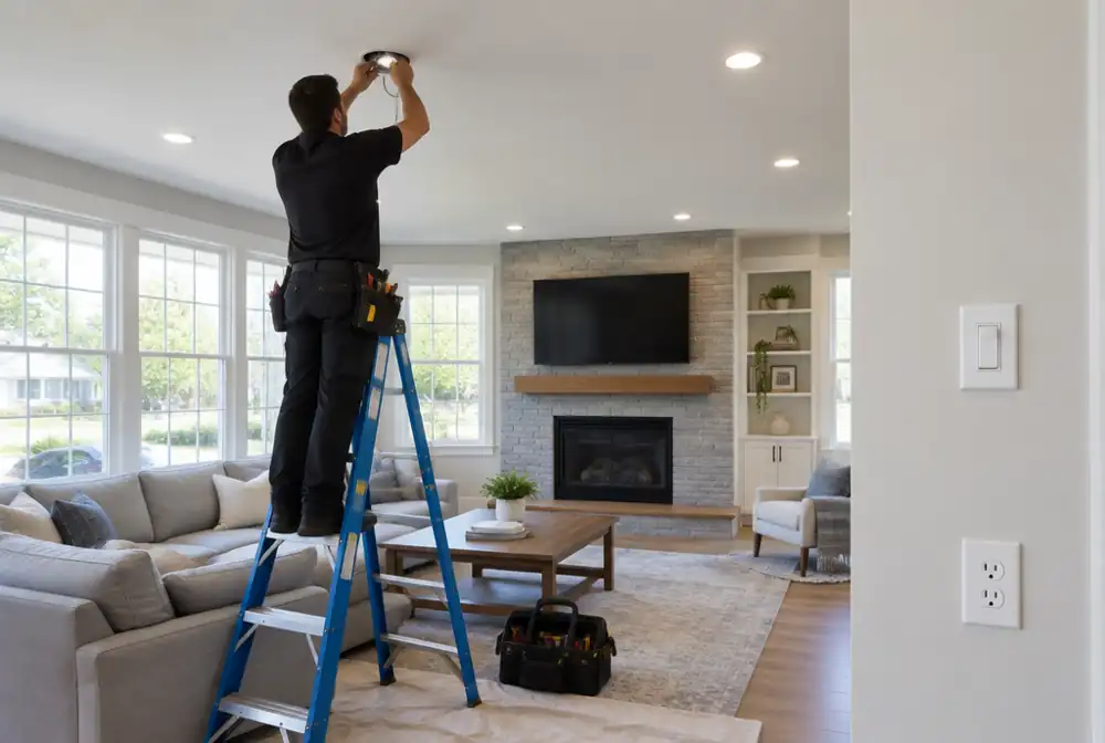Recessed lighting being installed