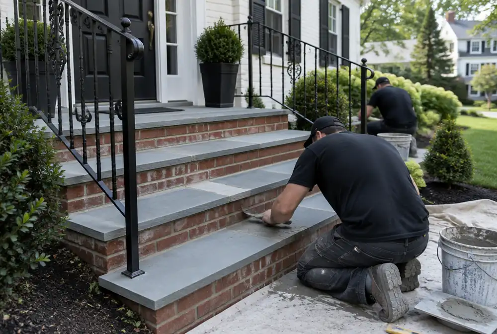 New brick and bluestone front steps