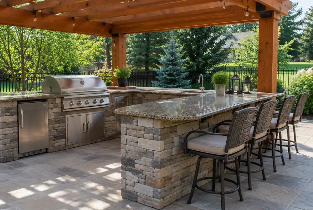 Outdoor kitchen at dusk — example finish