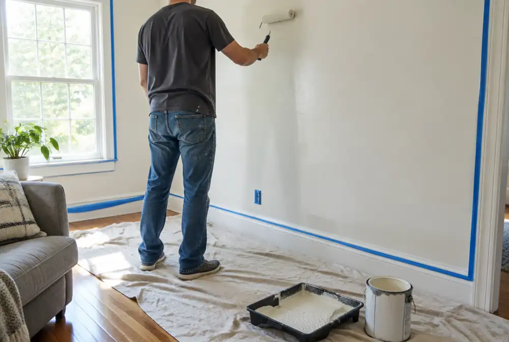 A freshly painted living room wall