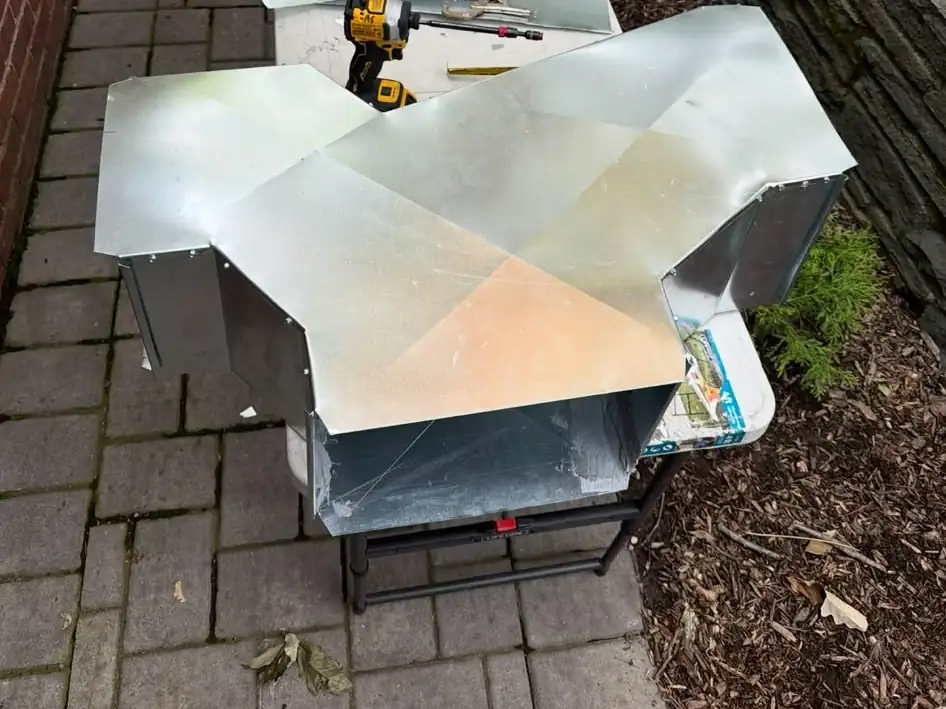 Custom sheet-metal ductwork our crew fabricated on site