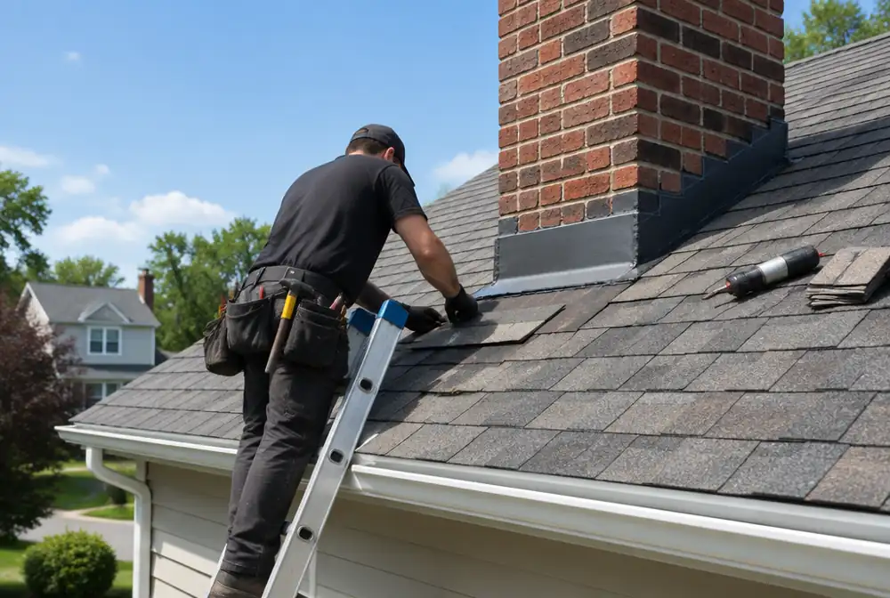 A roof repair around a chimney