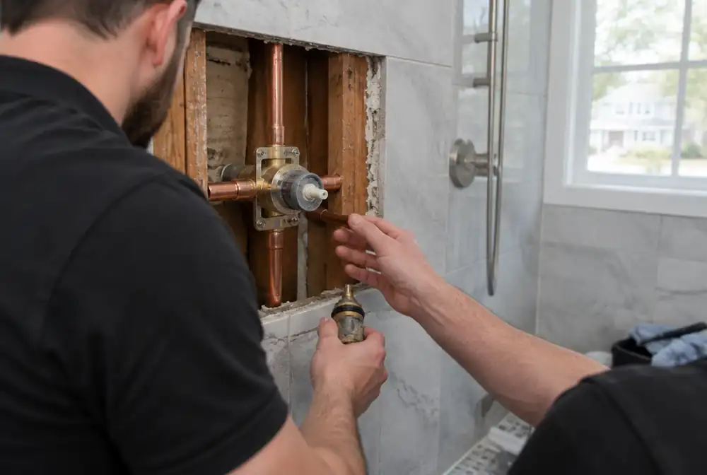 A shower valve being replaced