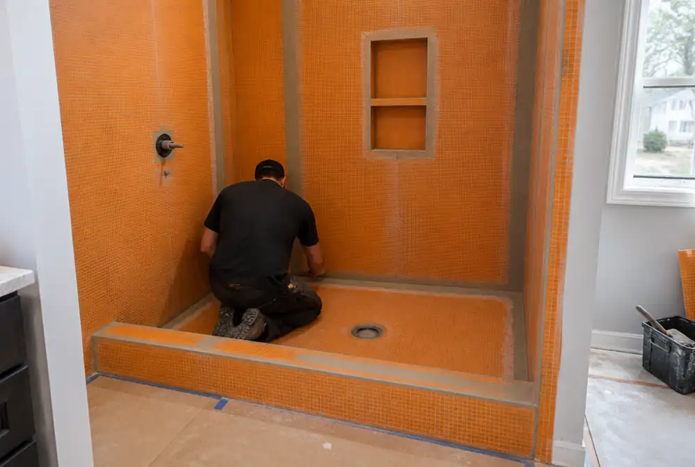 A shower waterproofed before tile