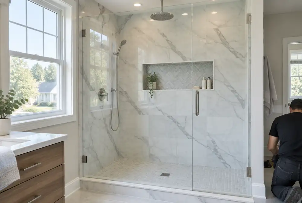 Herringbone tile detail — example finish