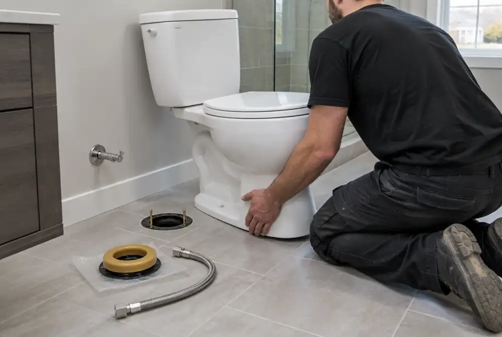 A new toilet being installed