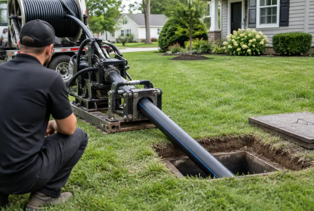 Trenchless pipe bursting through a small access pit