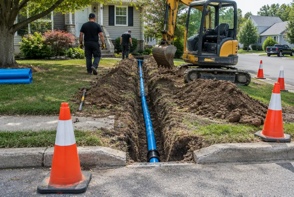A water main replacement from the curb to the house